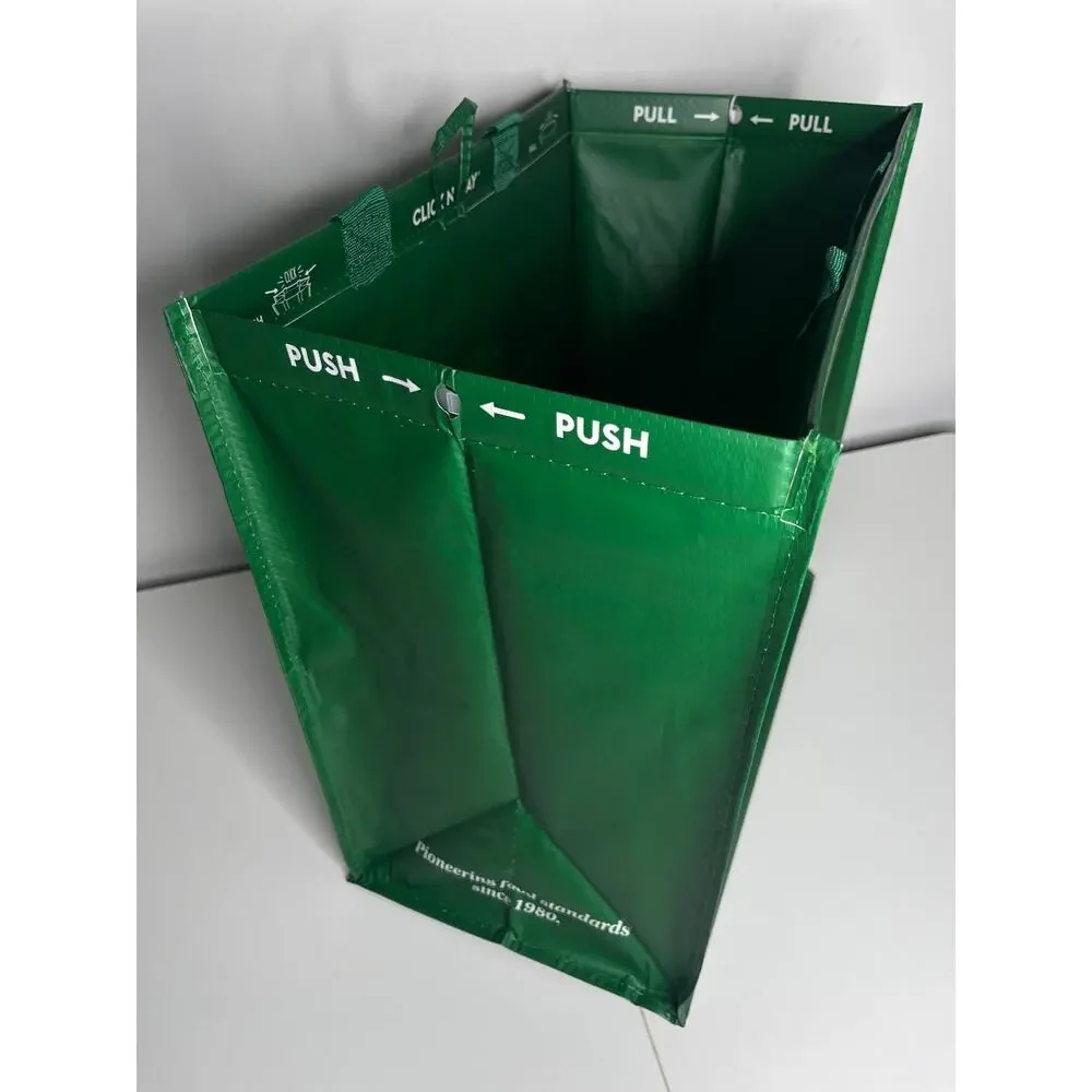 Set of 3 — Whole Foods Green Click N' Stay Collapsable Stand Up Grocery Tote Bag